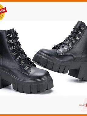 Lightweight Combat Boots Chunky Platform Lace Up Side Zipper Ankle Booties